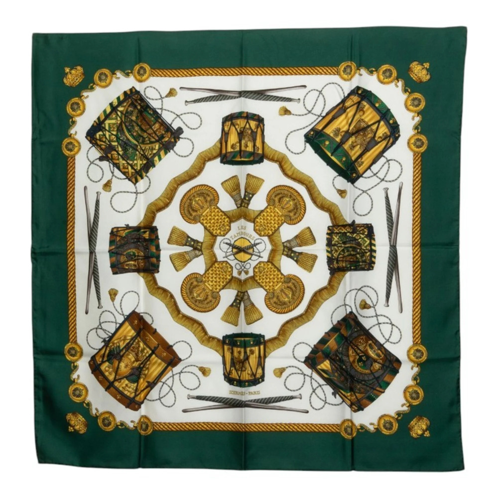 Hermes Carre 90 LES TAMBOURS (The Tambour Drum) Scarf/Muffler, Large Size, Gr...